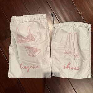 Grey and Pink Embroidered Travel Organizer Bags. Set of 2.